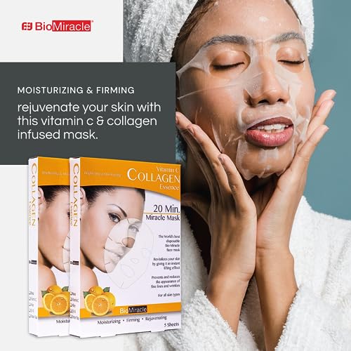 BioMiracle Vitamin C Collagen Essence, 20 Min Miracle Mask - Moisturizing, Firming and Rejuvinating (5 Pack, Pack of 2) - Image 3