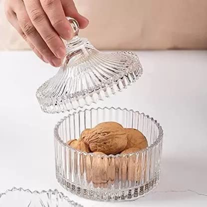 FOMQUAZLI Crystal Jar with Crystal Lid Suitable as A Candy Dish Cookie Tin Biscuit BarrelDecorative Candy Jar Sugar Bowl for Home Office 320ML - Image 4
