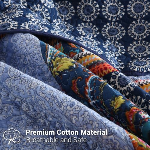 Yvooxny Queen Quilt Set Reversible Lightweight Bohemian Paisley Patchwork Cotton Quilted Bedspread Coverlet Set 3-Piece Bedding Set with Shams for All Seasons, Queen Size, 98 * 90 Inches - Image 4