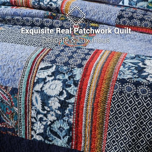Yvooxny Queen Quilt Set Reversible Lightweight Bohemian Paisley Patchwork Cotton Quilted Bedspread Coverlet Set 3-Piece Bedding Set with Shams for All Seasons, Queen Size, 98 * 90 Inches - Image 5