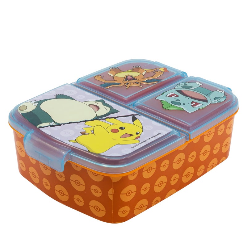 Stor Pokemon Kids Childrens Multi Compartment Rectangular School Travel Lunch Food Box Sandwich Bento Container BPA Free Multicolour