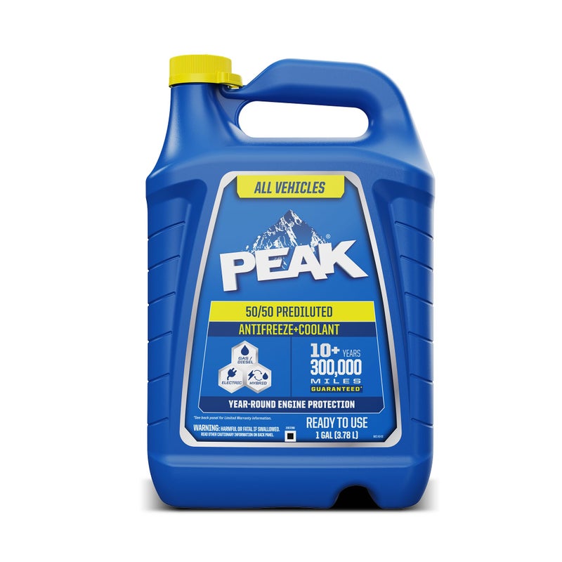 PEAK All Vehicles 5050 Prediluted Antifreeze and Coolant for All Engine Cooling Systems LongLasting Yellow Engine CoolantAntifreeze for YearRound Engine Protection 1 Gal