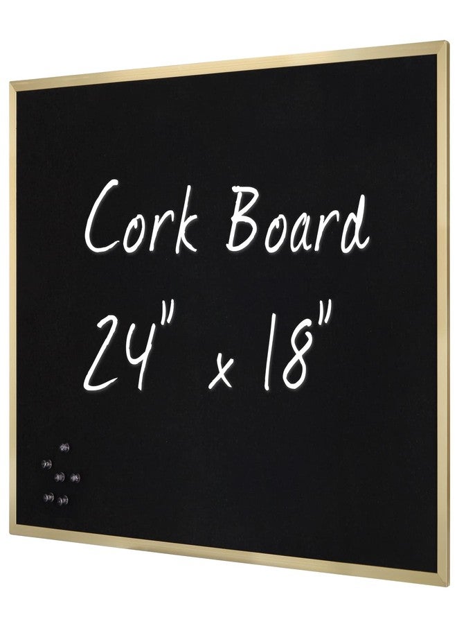 INNOVART Black Cork Bulletin Board 24" X 18" with 10 Push Pins, Corkboard with Gold Aluminum Frame, Black Cork Notice Board Message Board, Framed Pin Board for Home, Office, School - Image 1