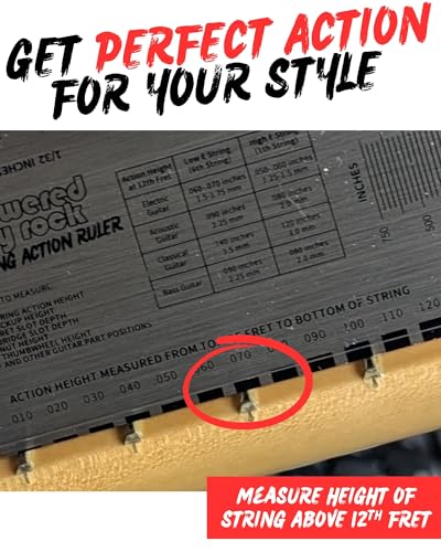 Powered By Rock String Action Gauge for Guitars - Precision Setup Tool for Accurate Neck Relief, String Height, and Bridge Adjustments - String Action Ruler with Easy-to-Read Markings - Image 3