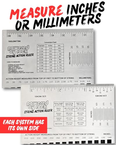 Powered By Rock String Action Gauge for Guitars - Precision Setup Tool for Accurate Neck Relief, String Height, and Bridge Adjustments - String Action Ruler with Easy-to-Read Markings - Image 4