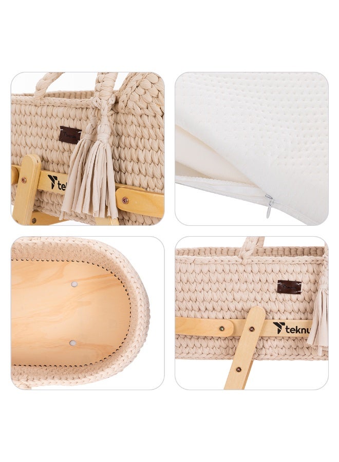 TEKNUM Moses Rope Basket with Stand - Natural Wood - Image 5