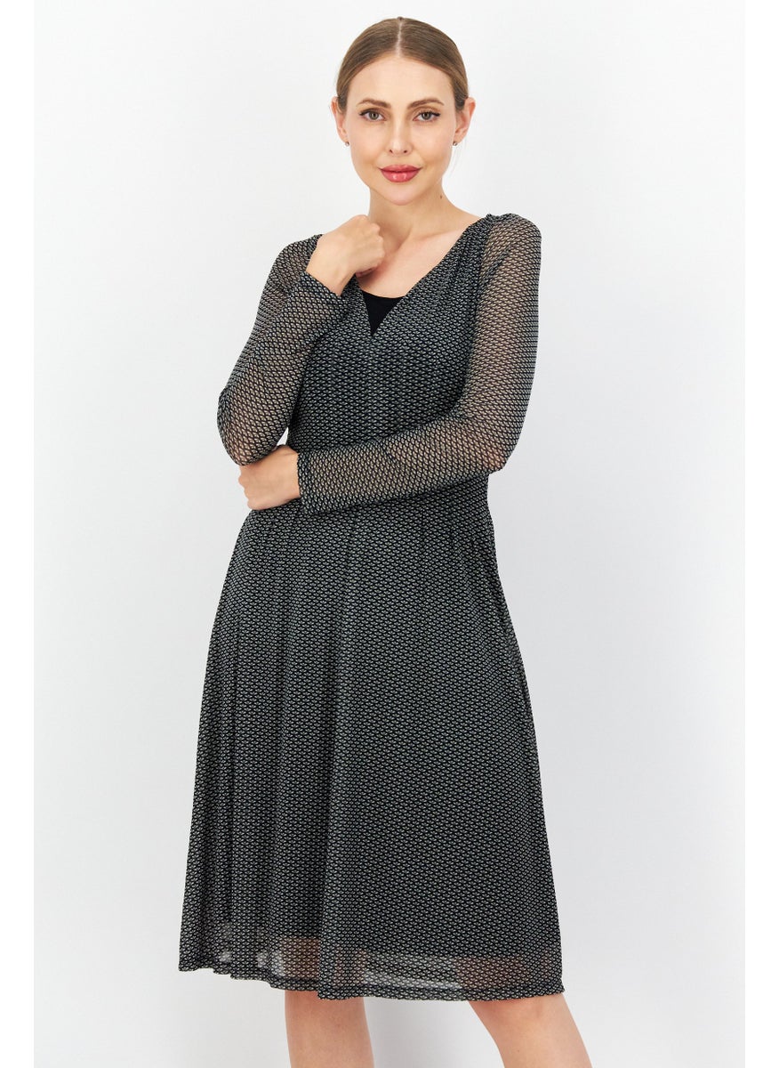 Zero Women Printed Midi Dress, Olive  - Image 1