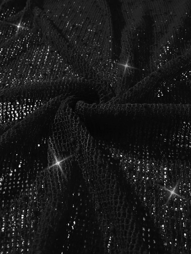 Lilosy Sexy Crochet Sheer Kaftan Caftan Beach Dress Bathing Suit Swim Coverup Summer Vacation Outfits One Piece Women Knit See Through Swimsuit Bikini Swimwear Black Medium - Image 5