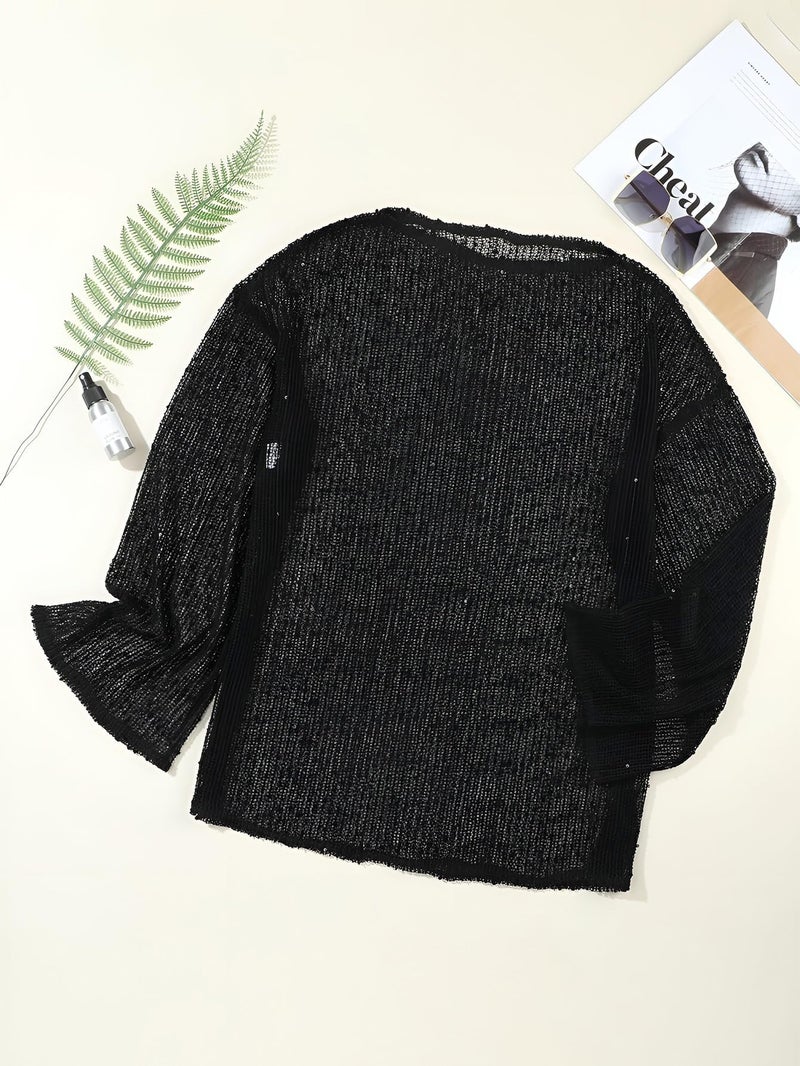 Lilosy Sexy Crochet Sheer Kaftan Caftan Beach Dress Bathing Suit Swim Coverup Summer Vacation Outfits One Piece Women Knit See Through Swimsuit Bikini Swimwear Black Medium - Image 3