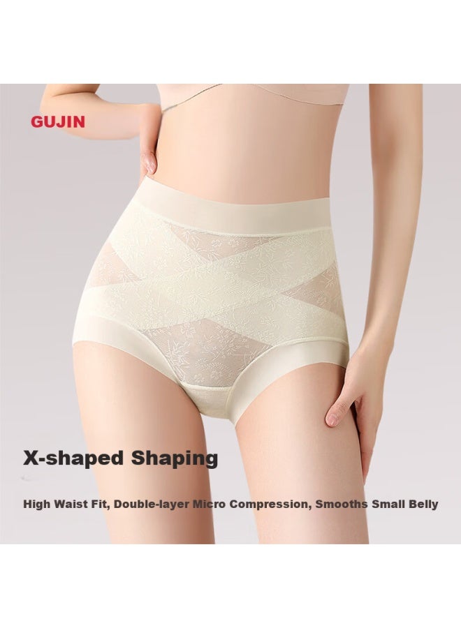 Gujin Women's High-waist Shaping Lace Seamless Antibacterial Breathable Thin Girl's Triangle Panties 3-pack 10a - Image 2