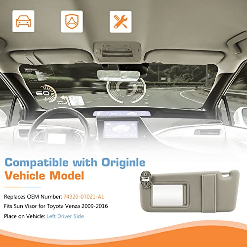 Hurotoms Driver Left Side Sun Visor with Light and Sunroof, Beige Sunvisor for Toyota Venza 2009 2010 2011 2012 2013 2014 2015 2016, Replacement 74320-0T021-A1 - Image 2