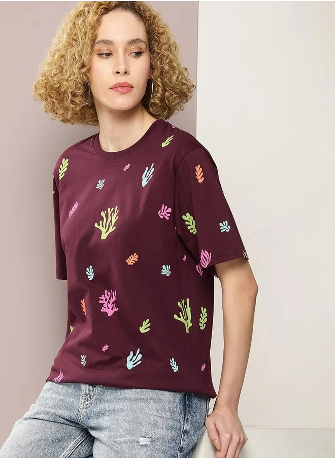 Dillinger Oversized Coral Graphic Print T-Shirt by Styli