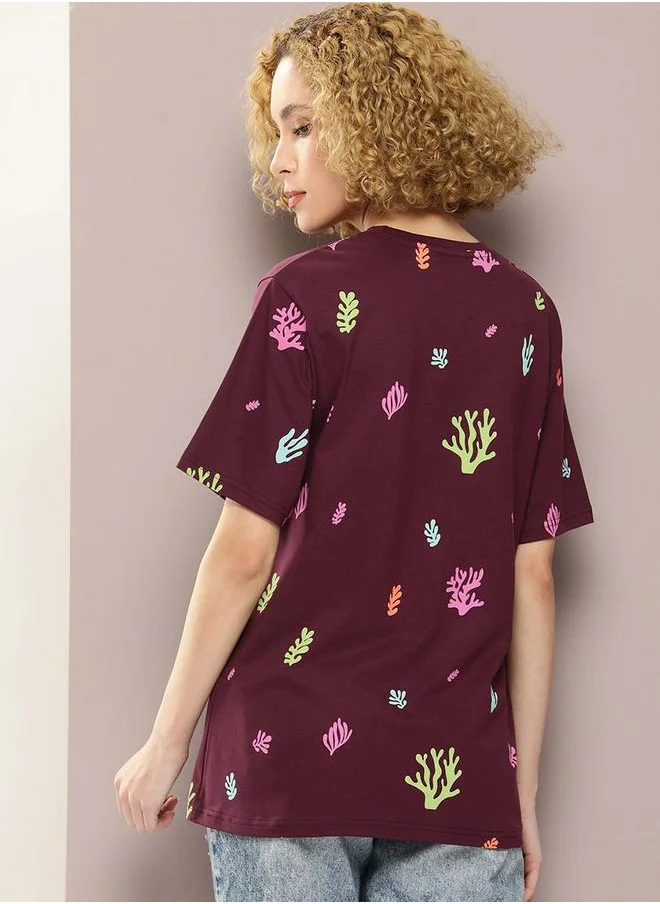 Dillinger Oversized Coral Graphic Print T-Shirt by Styli