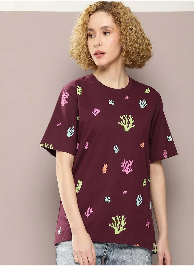 Dillinger Oversized Coral Graphic Print T-Shirt by Styli