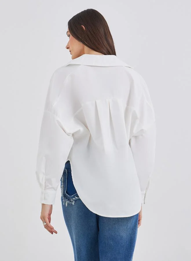 Styli Styli Women White Front Box Pleat Drop Hem Shirt