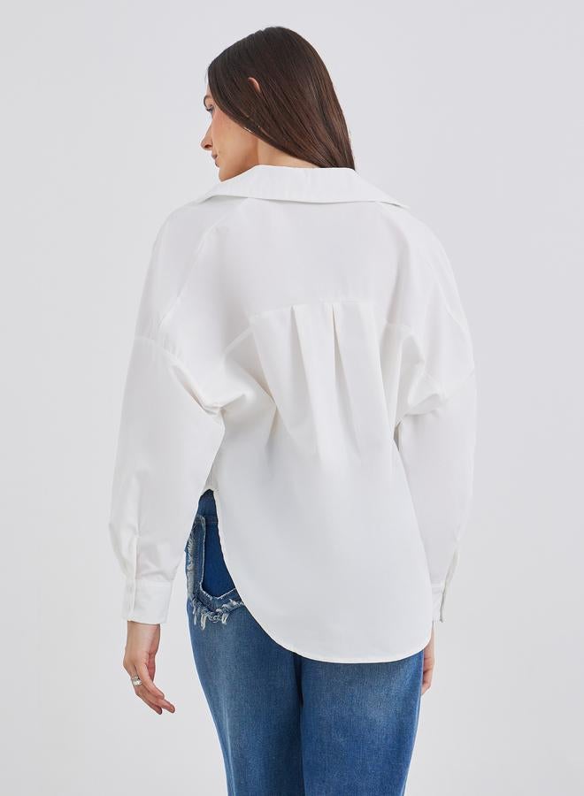 ستايلي قميص نسائي أبيض بطيات أمامية وهيم منسدل - Image 5