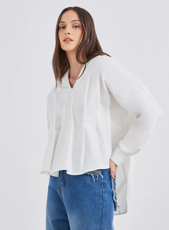 Styli Styli Women White Front Box Pleat Drop Hem Shirt