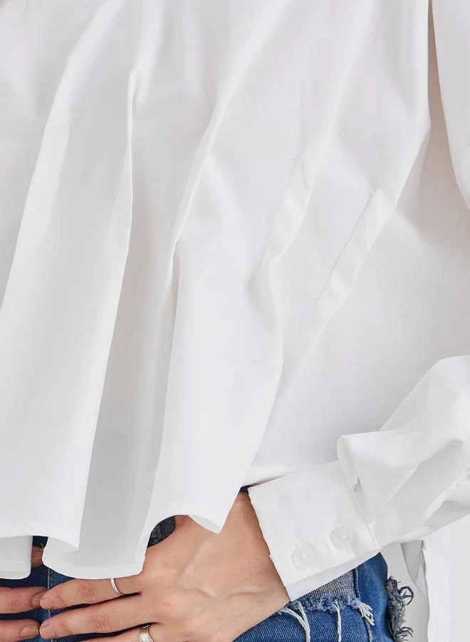 Styli Styli Women White Front Box Pleat Drop Hem Shirt