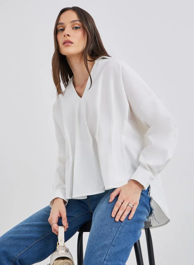 Styli Styli Women White Front Box Pleat Drop Hem Shirt