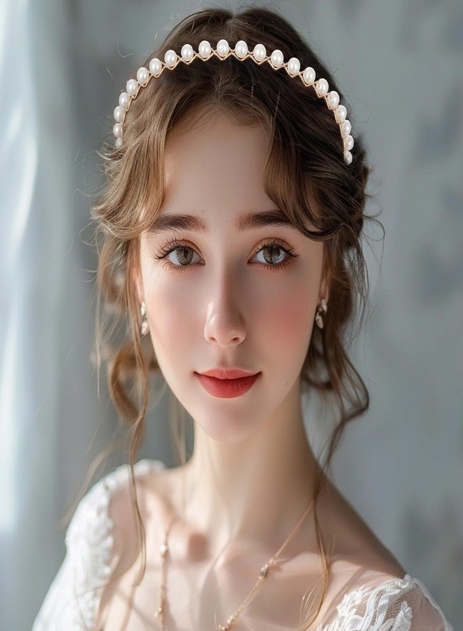 Dimeho 3 PCS Headbands for Women, White Non Slip Pearl Headband Fashion Headbands Twisted Headband Wide Headband Elegent Cute Thin Hair Headbands Vintage Womens Head Bands Hair Accessories - Image 4