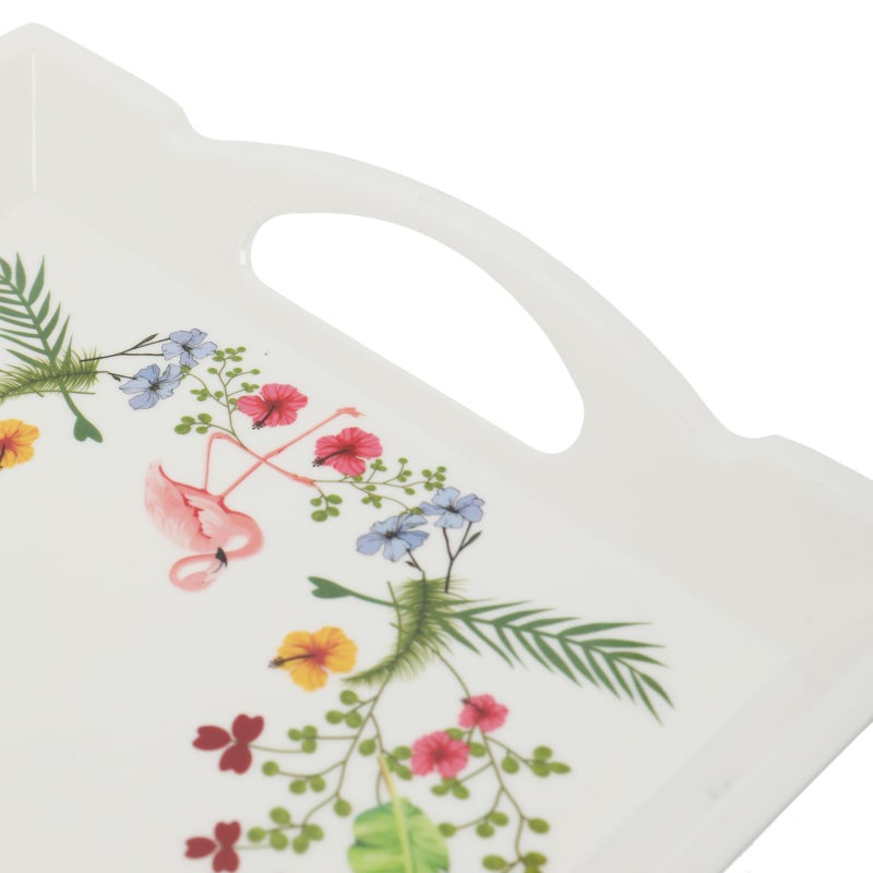 Soleter 3-Piece Tropical Floral Serving Tray Set White - Rectangular Melamine Trays with Pink Flamingo, Lemon & Botanical Wreath Pattern, Integrated Handles, Premium Home Decor for Entertaining, Weddings & Special Occasions - Image 5