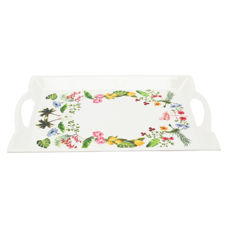 Soleter 3-Piece Tropical Floral Serving Tray Set White - Rectangular Melamine Trays with Pink Flamingo, Lemon & Botanical Wreath Pattern, Integrated Handles, Premium Home Decor for Entertaining, Weddings & Special Occasions - Image 2
