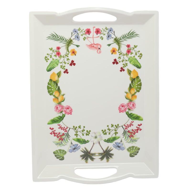 Soleter 3-Piece Tropical Floral Serving Tray Set White - Rectangular Melamine Trays with Pink Flamingo, Lemon & Botanical Wreath Pattern, Integrated Handles, Premium Home Decor for Entertaining, Weddings & Special Occasions - Image 4