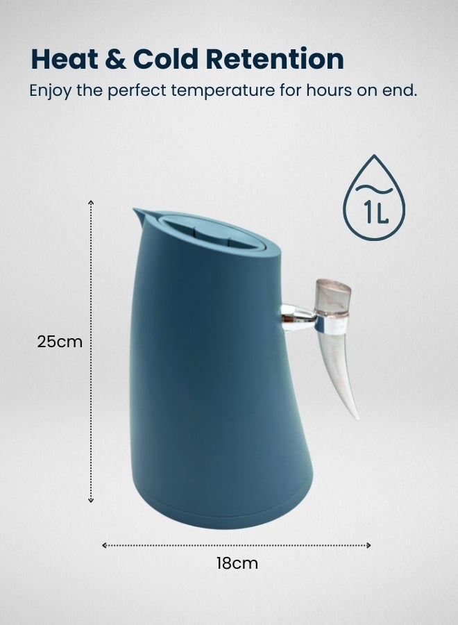 Raz قارورة مفرغة من الهواء على شكل طائر للاستخدام المنزلي أو المكتب أو التخييم، سعة 1 لتر، ساخنة أو باردة، لون أزرق - Image 4