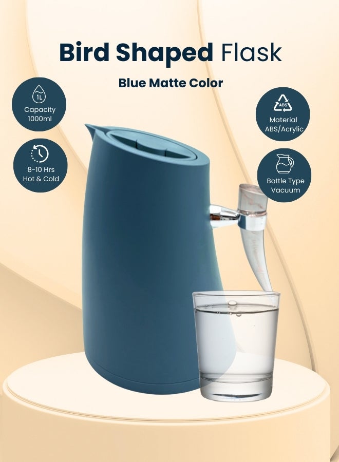 Raz قارورة مفرغة من الهواء على شكل طائر للاستخدام المنزلي أو المكتب أو التخييم، سعة 1 لتر، ساخنة أو باردة، لون أزرق - Image 1
