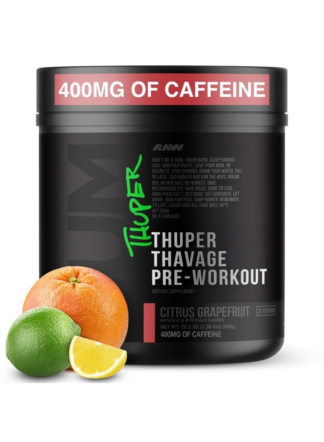 Raw Thuper Thavage Pre-Workout | Unleash Champion Power | Formulated by Chris Bumstead | Explosive Beta Alanine & Caffeine | Peak Performance & Focus | Citrus Grapefruit | 20 Servings - Image 1
