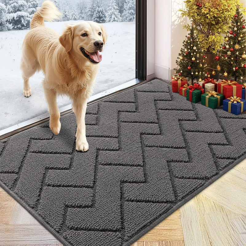 حصيرة داخلية من هيكورف، حصيرة أمامية وخلفية، حصيرة مطاطية غير قابلة للانزلاق، 24x35، تمتص الأوساخ، حصيرة مدخل داخلية، حصائر للأرضيات، قابلة للغسل، رمادية منخفضة الارتفاع