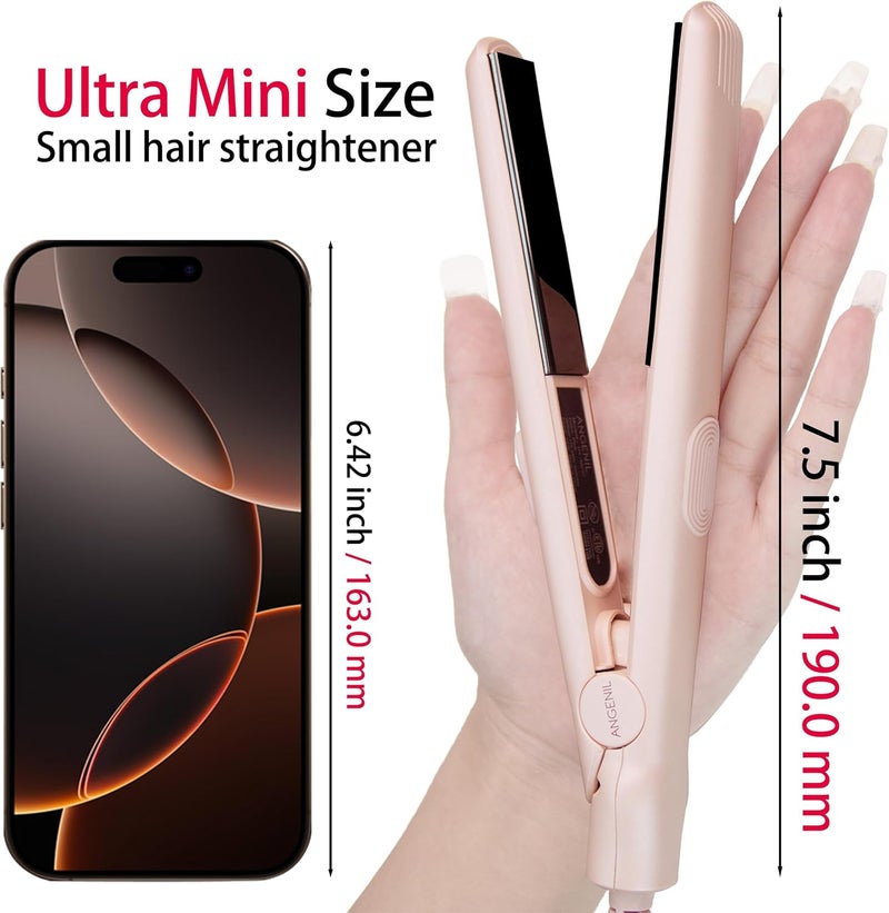 ANGENIL Ultra Mini Hair Straightener Flat Iron for Short Hair, 0.7 Inch Ceramic Dual Voltage Hair Straightener, Small Flat Iron Edges with Silicone Heat Resistant, Fast Heating (280℉- 320℉ -380℉) - Image 2