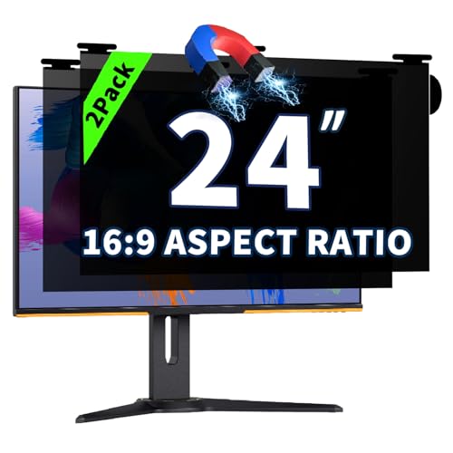 Halloive 2 Pack Magnetic Hanging Computer Privacy Screen 24 Inch for 16:9 Widescreen Monitor, Removable Privacy Screen Anti Glare Blue Light Computer Screen Privacy Shield, Anti-Scratch 24in Protector Film - Image 1