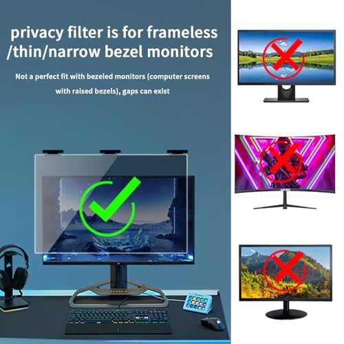 Halloive 2 Pack Magnetic Hanging Computer Privacy Screen 24 Inch for 16:9 Widescreen Monitor, Removable Privacy Screen Anti Glare Blue Light Computer Screen Privacy Shield, Anti-Scratch 24in Protector Film - Image 3