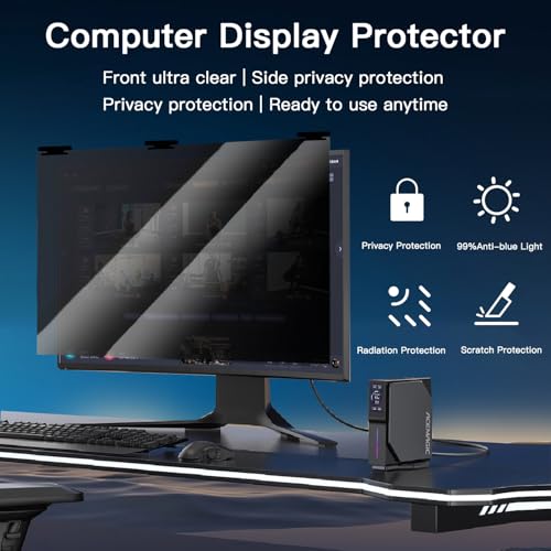 Halloive 2 Pack Magnetic Hanging Computer Privacy Screen 24 Inch for 16:9 Widescreen Monitor, Removable Privacy Screen Anti Glare Blue Light Computer Screen Privacy Shield, Anti-Scratch 24in Protector Film - Image 5