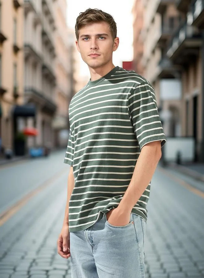 هاي ستار تيشيرت رجالي مخطط قطن 1% بقصة مريحة