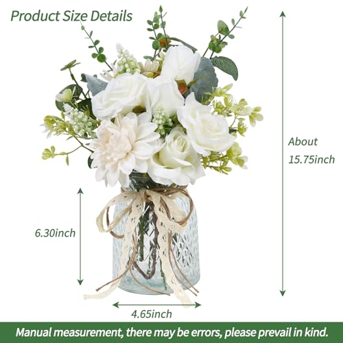 CEWOR Fake Flowers in Vase Artificial Flowers Arrangement in Vase Fake Floral Table Centerpieces Decor for Kitchen Farmhouse Coffee Table Living Room Bathroom Plant Decor - Image 3