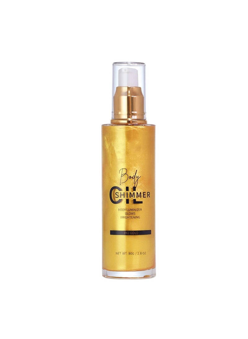 Melemando Shimmer Body Luminizer 5 Color Waterproof Smooth Face Body Glow Illuminator Non-sticky Liquid Body Highlight Illuminator for Face & Body & Leg (80 ML, 02 Gold) 