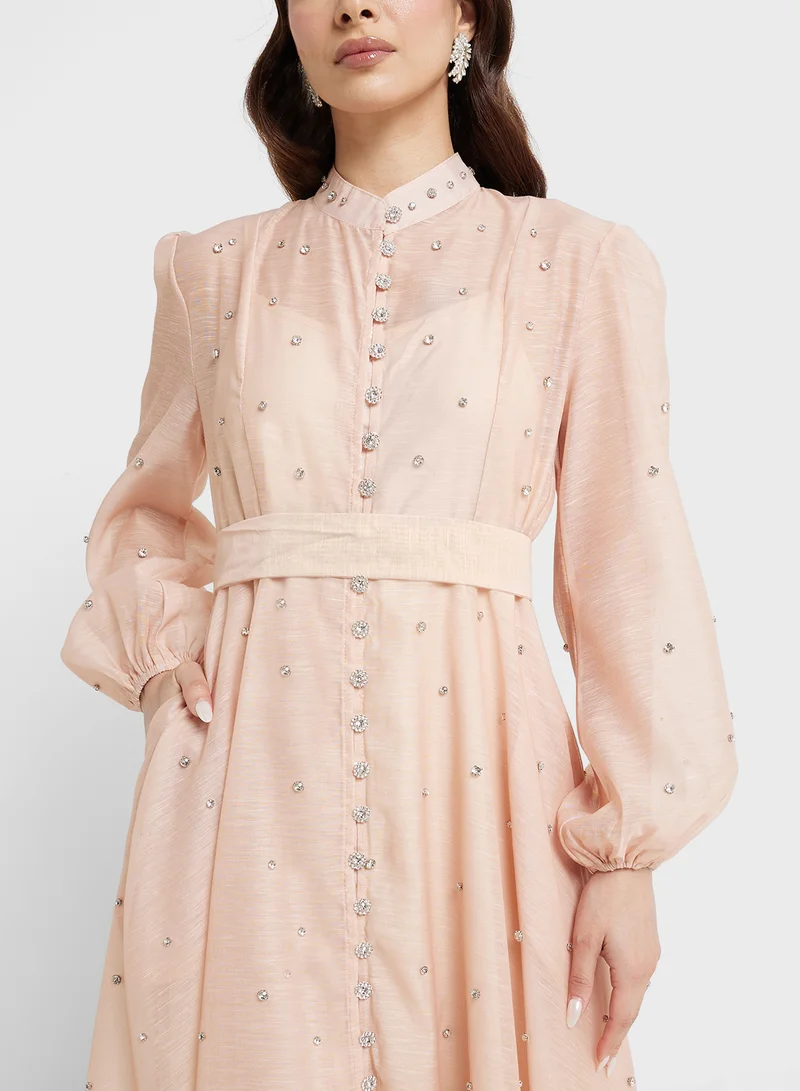 Khizana  Belted A-Line Sheer Dress for Women | Best Price UAE