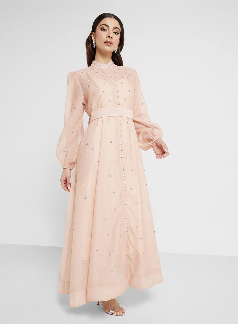 Khizana  Belted A-Line Sheer Dress for Women | Best Price UAE