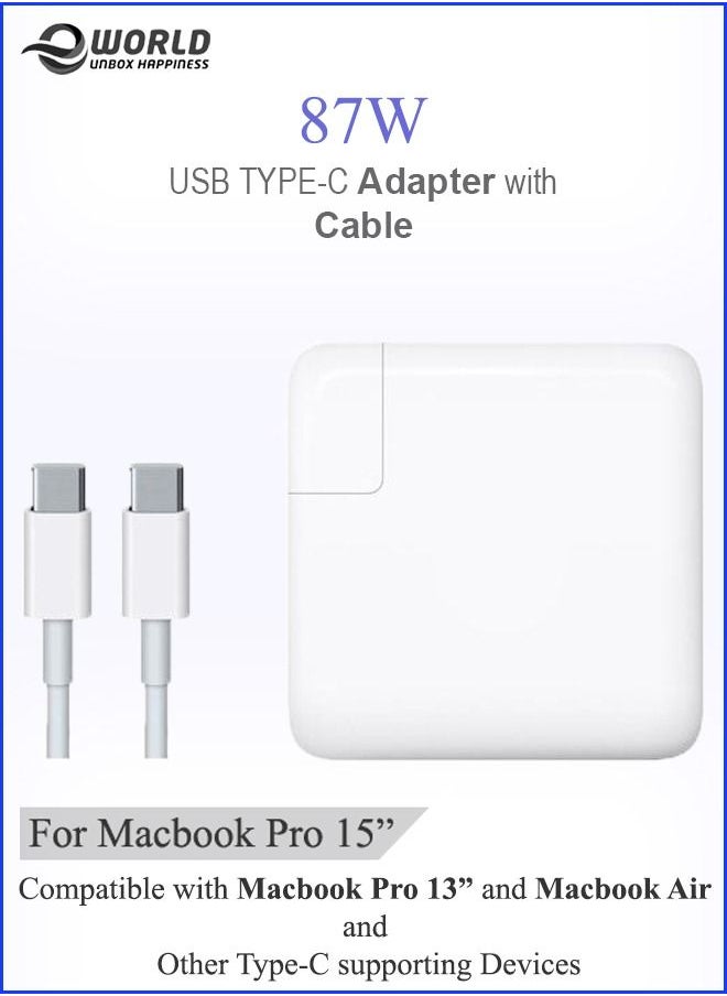 Eworld - 87W USB Type-C PD Adapter Fast Charger Cable Compatible with Apple Macbook Pro 13 - Image 1