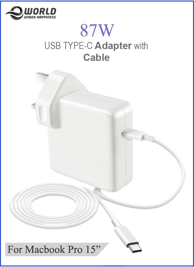 Eworld - 87W USB Type-C PD Adapter Fast Charger Cable Compatible with Apple Macbook Pro 13 - Image 1