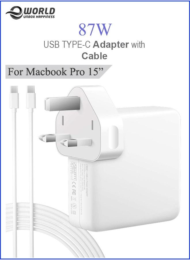 Eworld - 87W USB Type-C PD Adapter Fast Charger Cable Compatible with Apple Macbook Pro 13 - Image 1