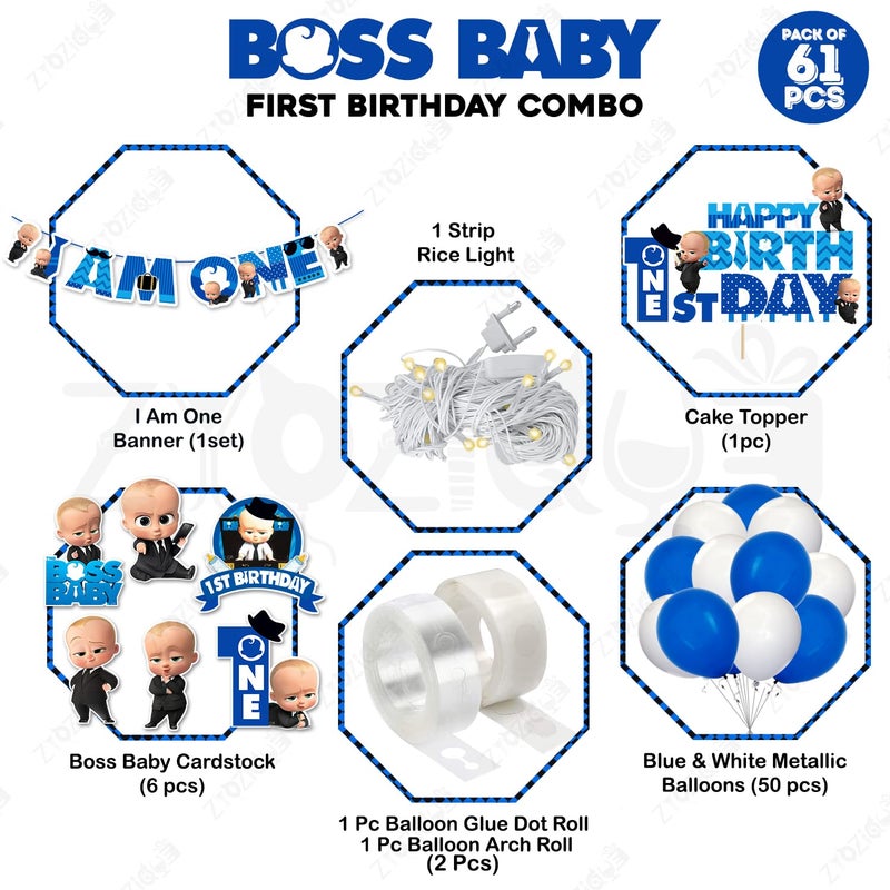 Zyozique® Boss Baby Theme 1st Birthday Combo | Boss Baby First Birthday | 1st Birthdays Decorations Items | Party Decoration Items | Party Supplies - Boss Balloon Arch Kit (Pack Of 61) - Image 2