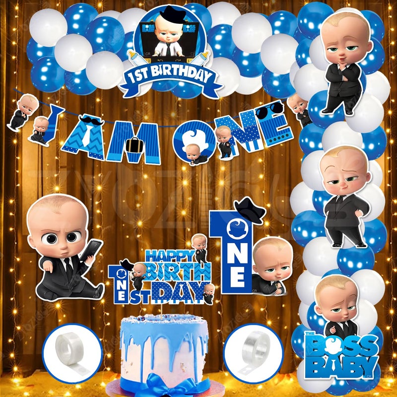 Zyozique® Boss Baby Theme 1st Birthday Combo | Boss Baby First Birthday | 1st Birthdays Decorations Items | Party Decoration Items | Party Supplies - Boss Balloon Arch Kit (Pack Of 61) - Image 1