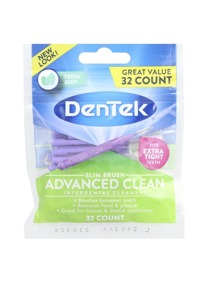 Dentek DenTek, Slim Brush Interdental Cleaners, Advanced Clean, Fresh Mint, 32 Count  - Image 1