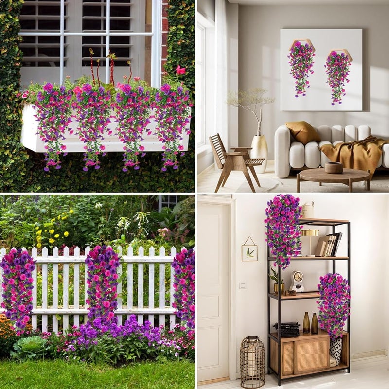 Goodern Artificial Hanging Flowers Plants,2PCS Fake Hanging Plants for Indoor Outdoor Decoration Faux Silk UV Sun Protection Look Real for Wall Home Planter Porch Garden Wedding Decoration-White - Image 5