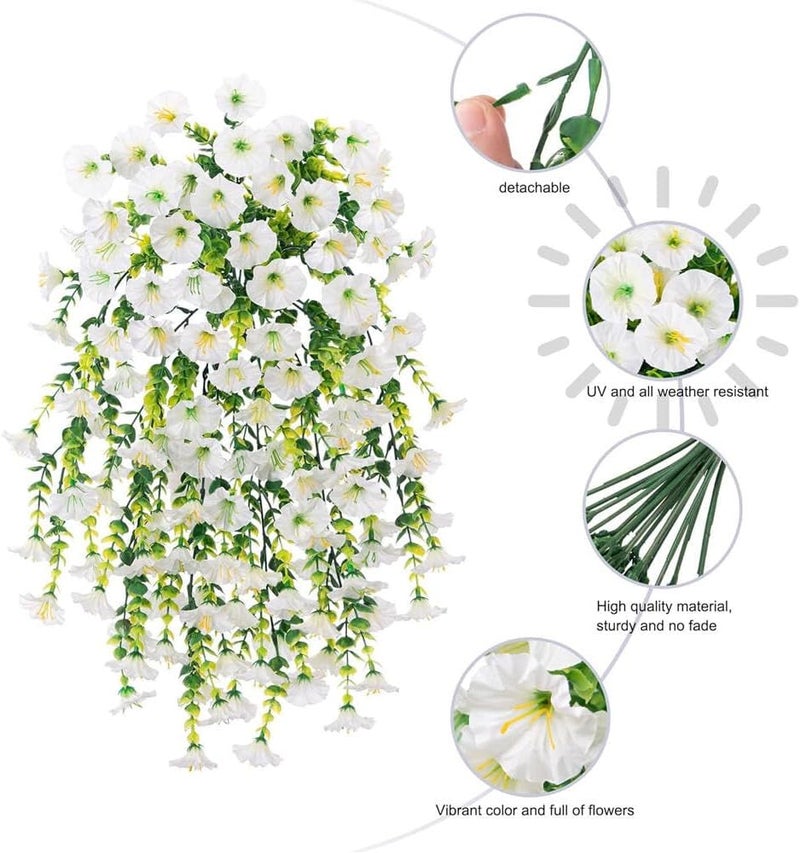 Goodern Artificial Hanging Flowers Plants,2PCS Fake Hanging Plants for Indoor Outdoor Decoration Faux Silk UV Sun Protection Look Real for Wall Home Planter Porch Garden Wedding Decoration-White - Image 3
