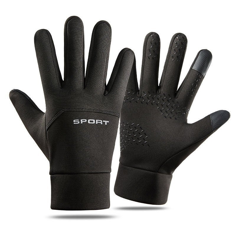 Outdoor Autumn and Winter Touch Screen Lightweight Warm Gloves Waterproof Running Riding Full Finger Windproof Lightweight Elastic Sports Gloves One side black 