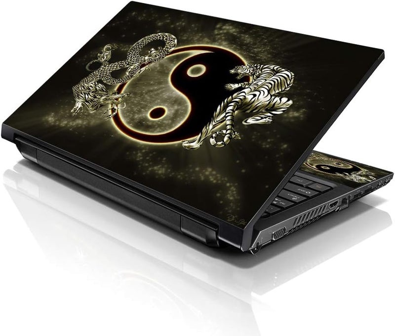 Lss 17 17.3 Inches Laptop Notebook Skin Sticker with 2 Wrist Pads - Reusable Cover Protector Vinyl Sticker Cover Decal Fits 17" - 19" HP Asus Acer - Ying Yang Dragon Tiger Pattern - Image 1